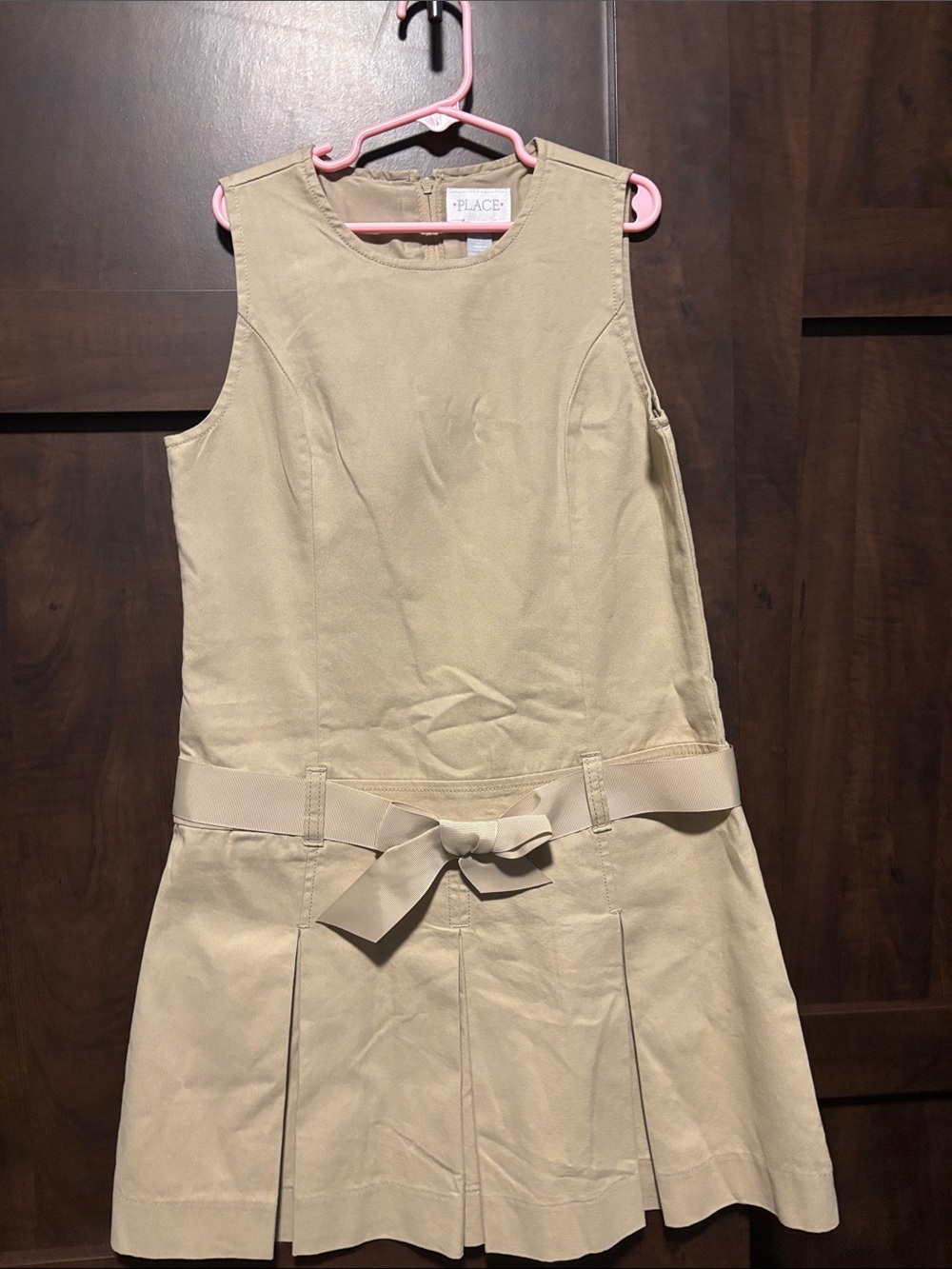 The Children's Place Tan Pleated Bow-Front School uniform Dress